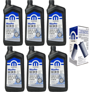 Mopar MaxPro 5W-20 SAE Motor Oil Change Kit - 6 Quarts + Mopar MO-744 Filter